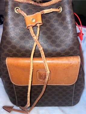 Celine Brown Monogram & Tan Leather Drawstring Backpack